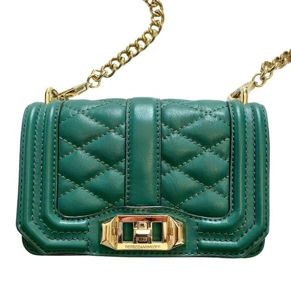 NWOT REBECCA MINKOFF MINI LOVE QUILTED LEATHER CROSSBODY BAG IN TEAL - OS - Picture 2 of 9